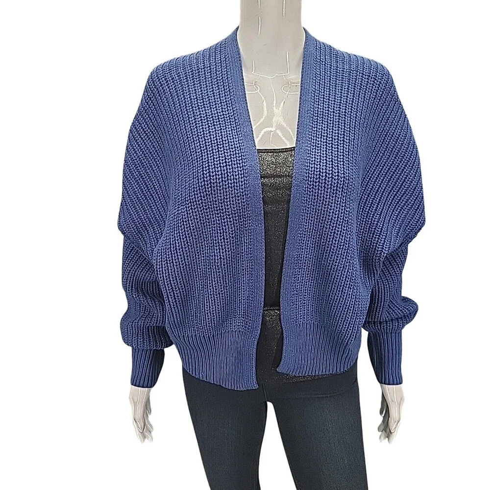 Womens Open Front Cardigan X-Large Size Navy Blue Long Sleeves Sweater